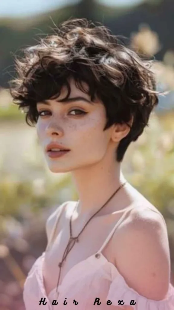 Curly Pixie with Side-Swept Fringe
